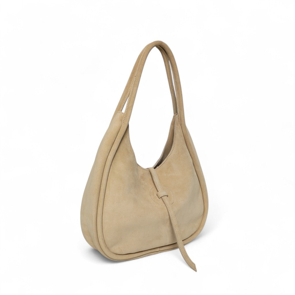 Elvera Shoulder Bag in Macadamia Italian Leather Backed Suede