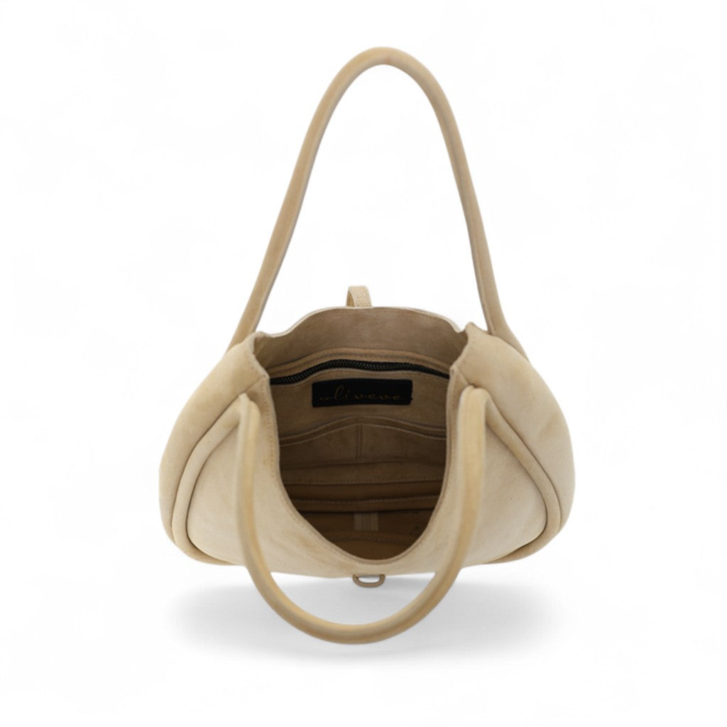 Elvera Shoulder Bag in Macadamia Italian Leather Backed Suede