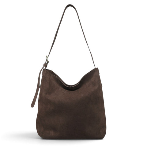 Gabriella Shoulder Bag in Ganache Italian Leather Backed Suede
