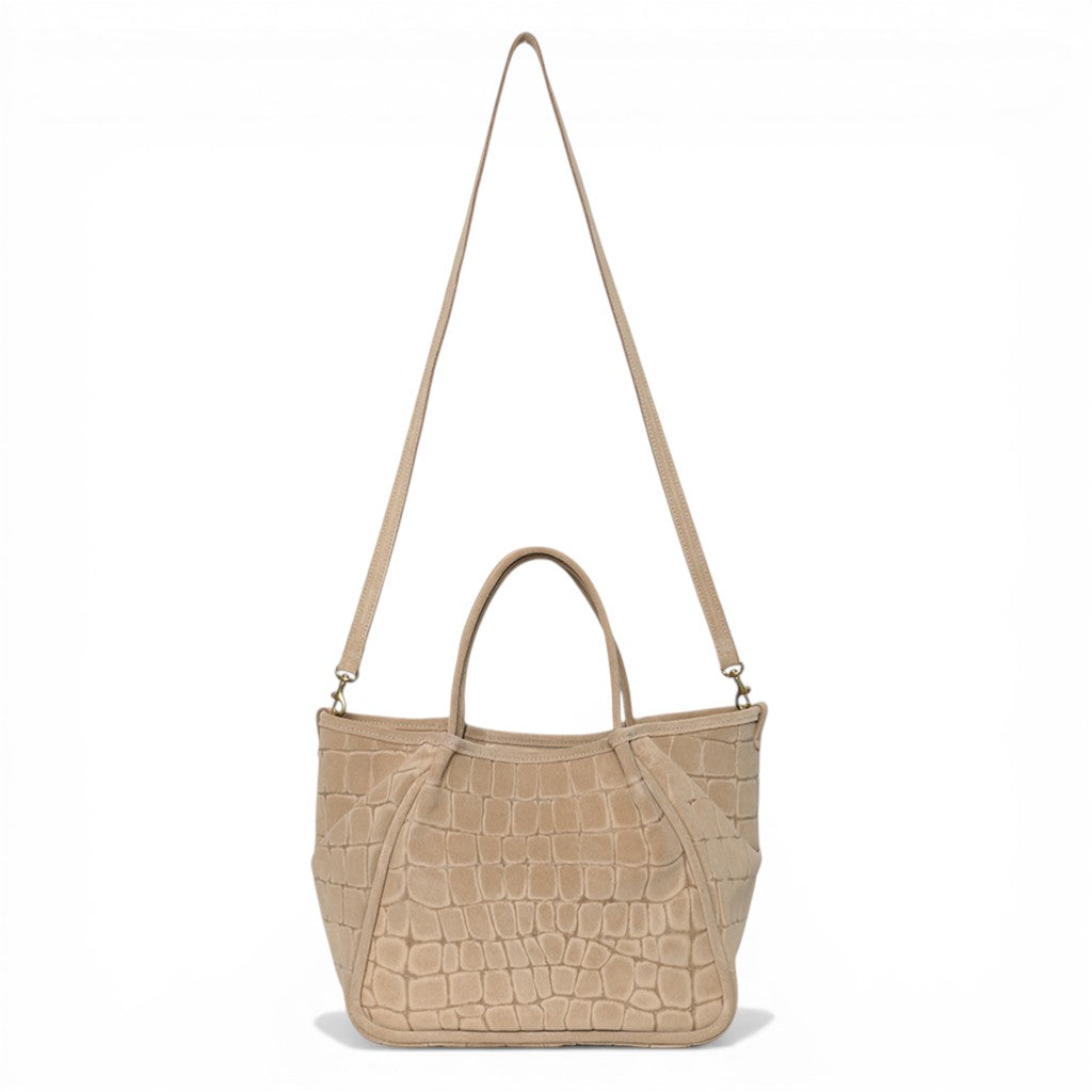 Vittoria Tote in Ecru Italian Croco-Embossed Suede