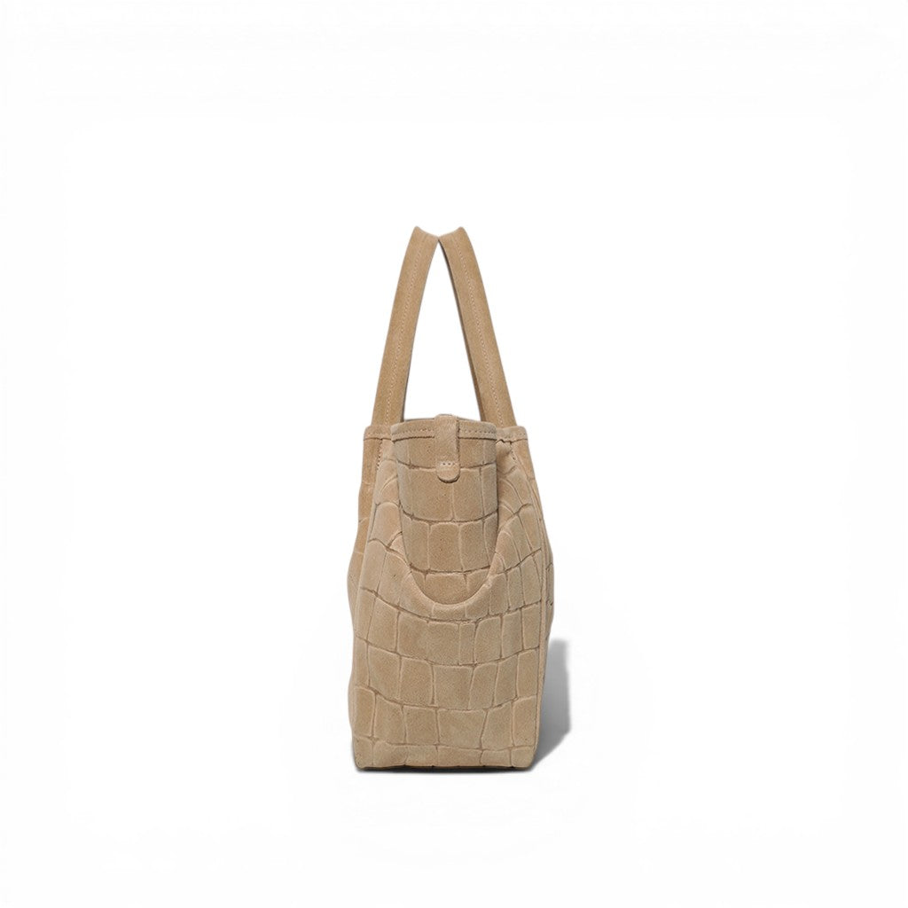 Vittoria Tote in Ecru Italian Croco-Embossed Suede