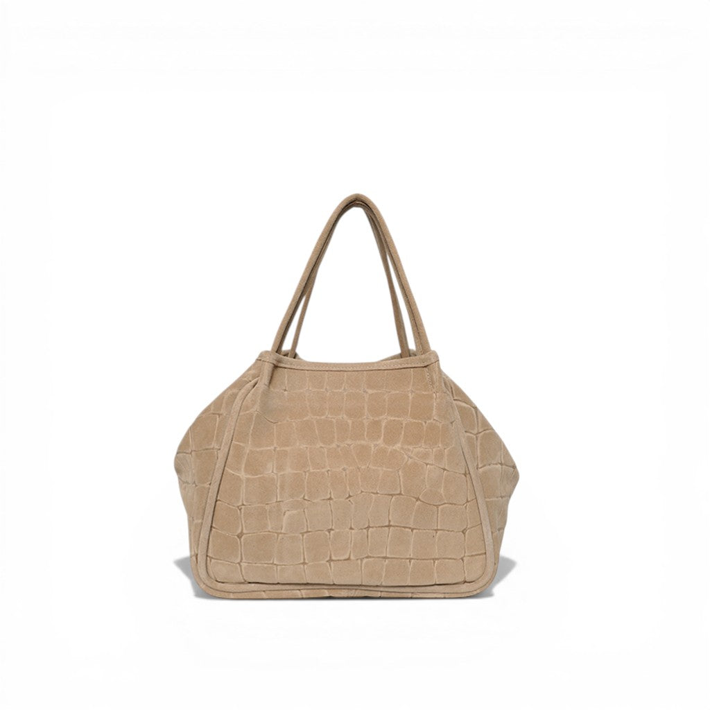 Vittoria Tote in Ecru Italian Croco-Embossed Suede