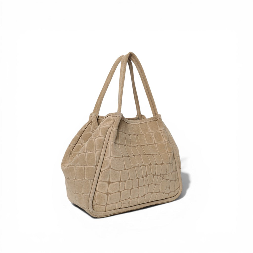 Vittoria Tote in Ecru Italian Croco-Embossed Suede