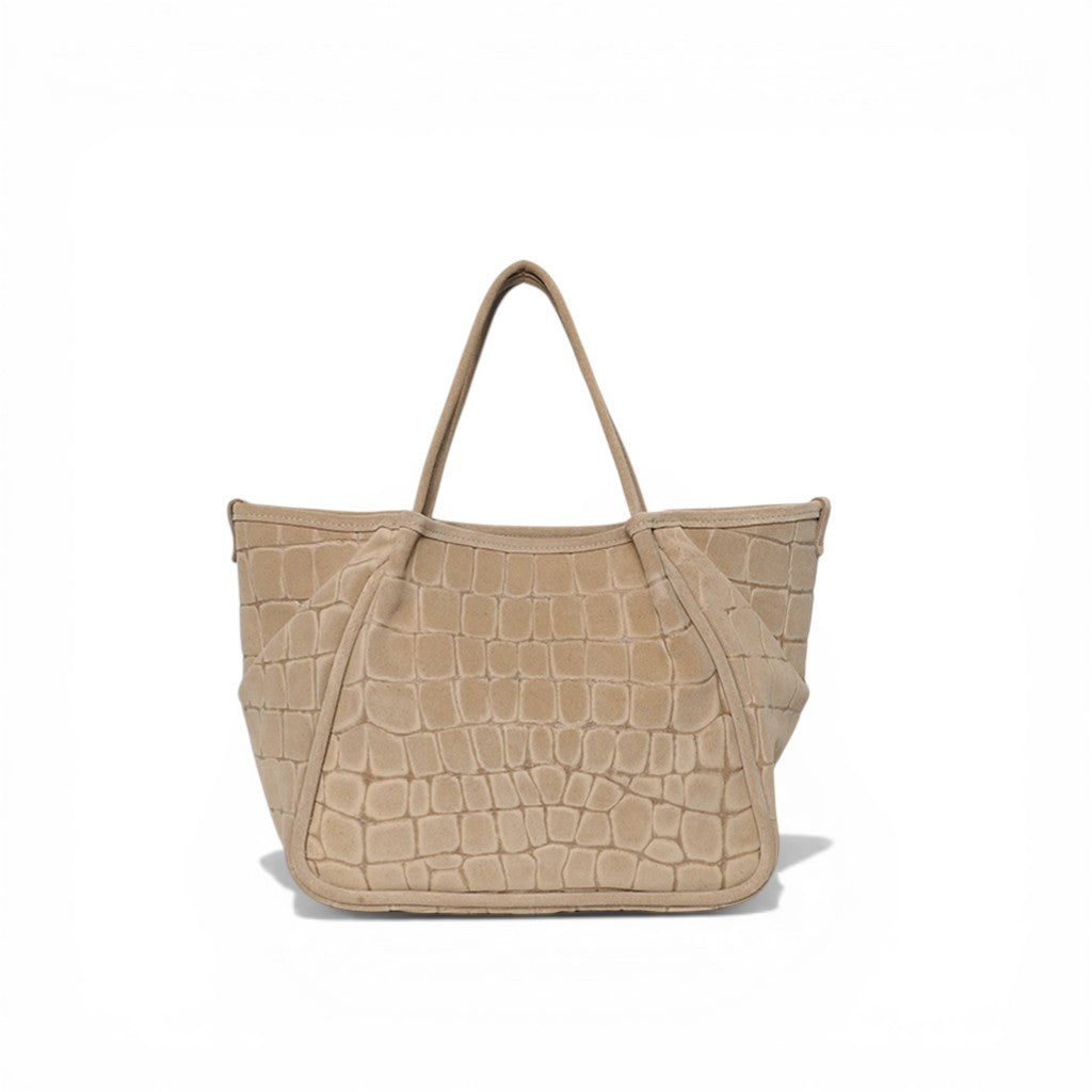 Vittoria Tote in Ecru Italian Croco-Embossed Suede