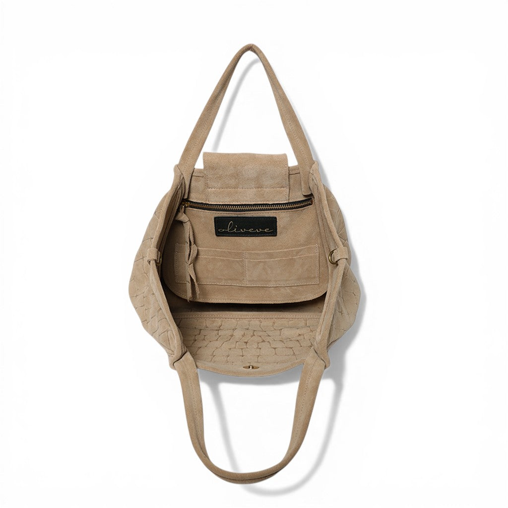 Vittoria Tote in Ecru Italian Croco-Embossed Suede