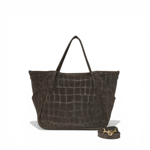 Vittoria Tote in Truffle Italian Croco-Embossed Suede