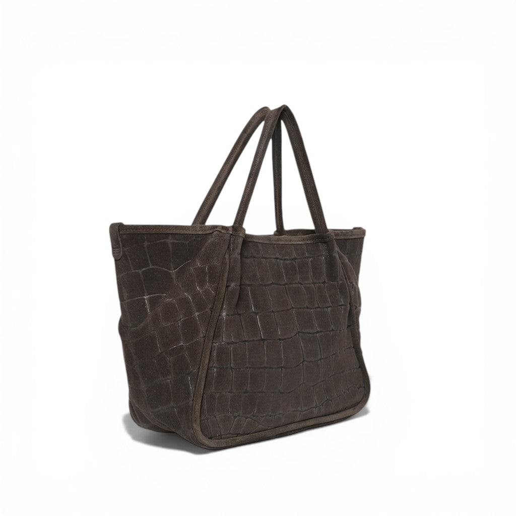 Vittoria Tote in Truffle Italian Croco-Embossed Suede