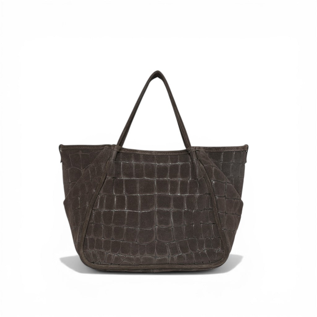 Vittoria Tote in Truffle Italian Croco-Embossed Suede