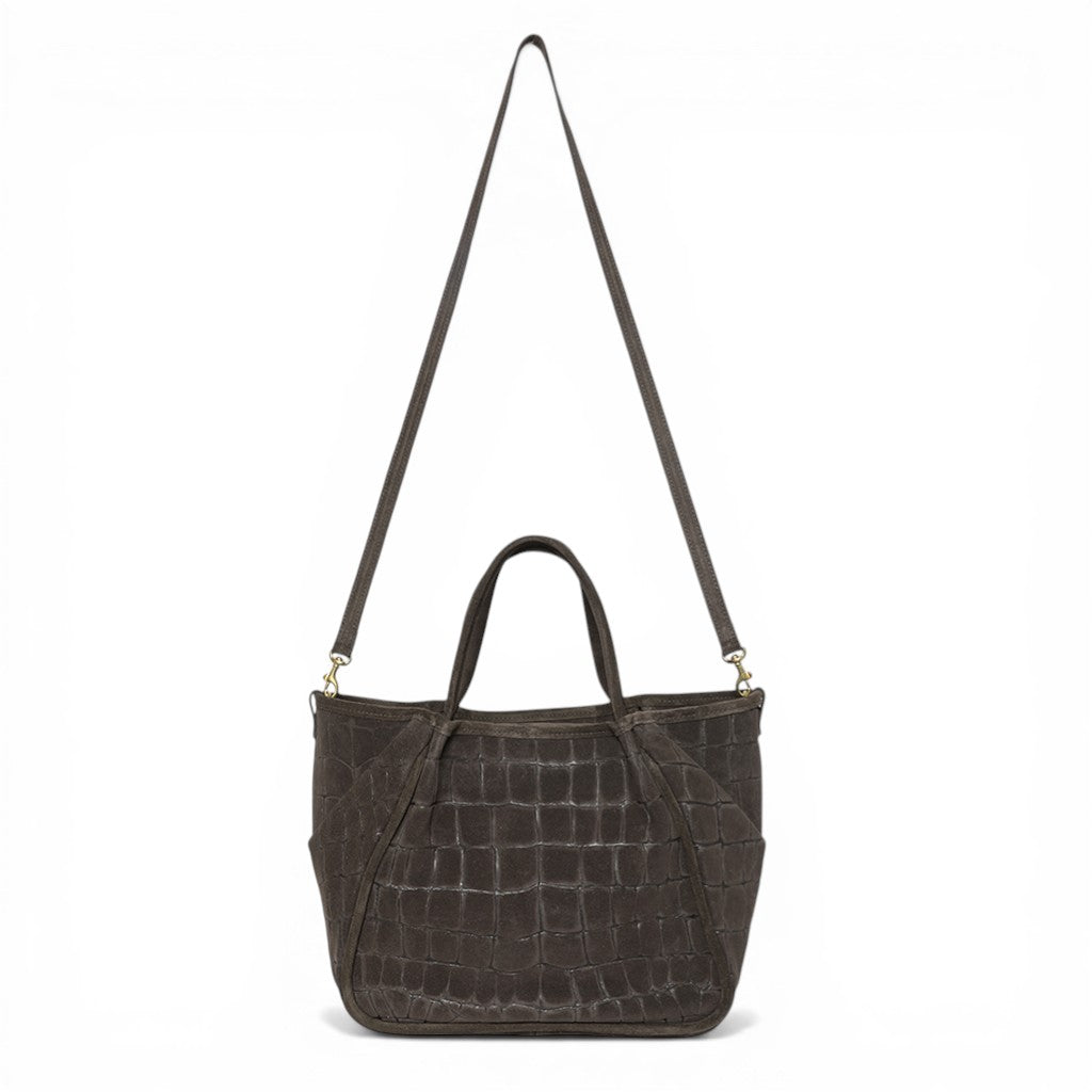 Vittoria Tote in Truffle Italian Croco-Embossed Suede
