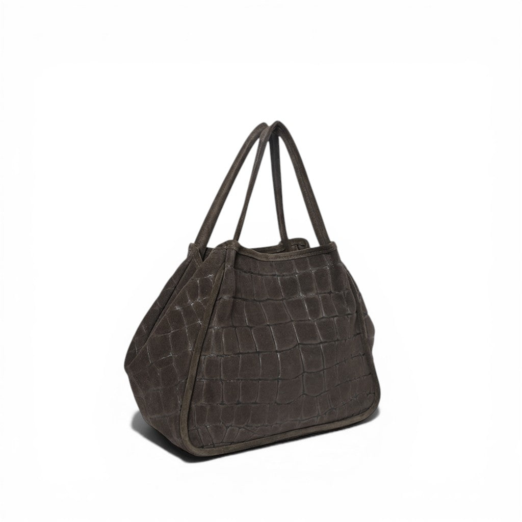 Vittoria Tote in Truffle Italian Croco-Embossed Suede