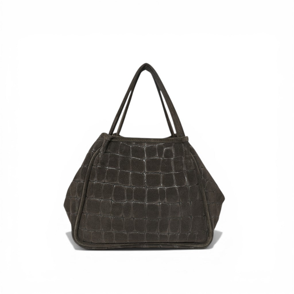 Vittoria Tote in Truffle Italian Croco-Embossed Suede