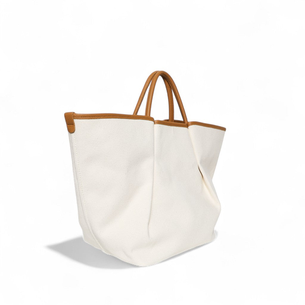 Soleil Day Tote with Crossbody in Natural Canvas with Miel Buffalo Cowhide