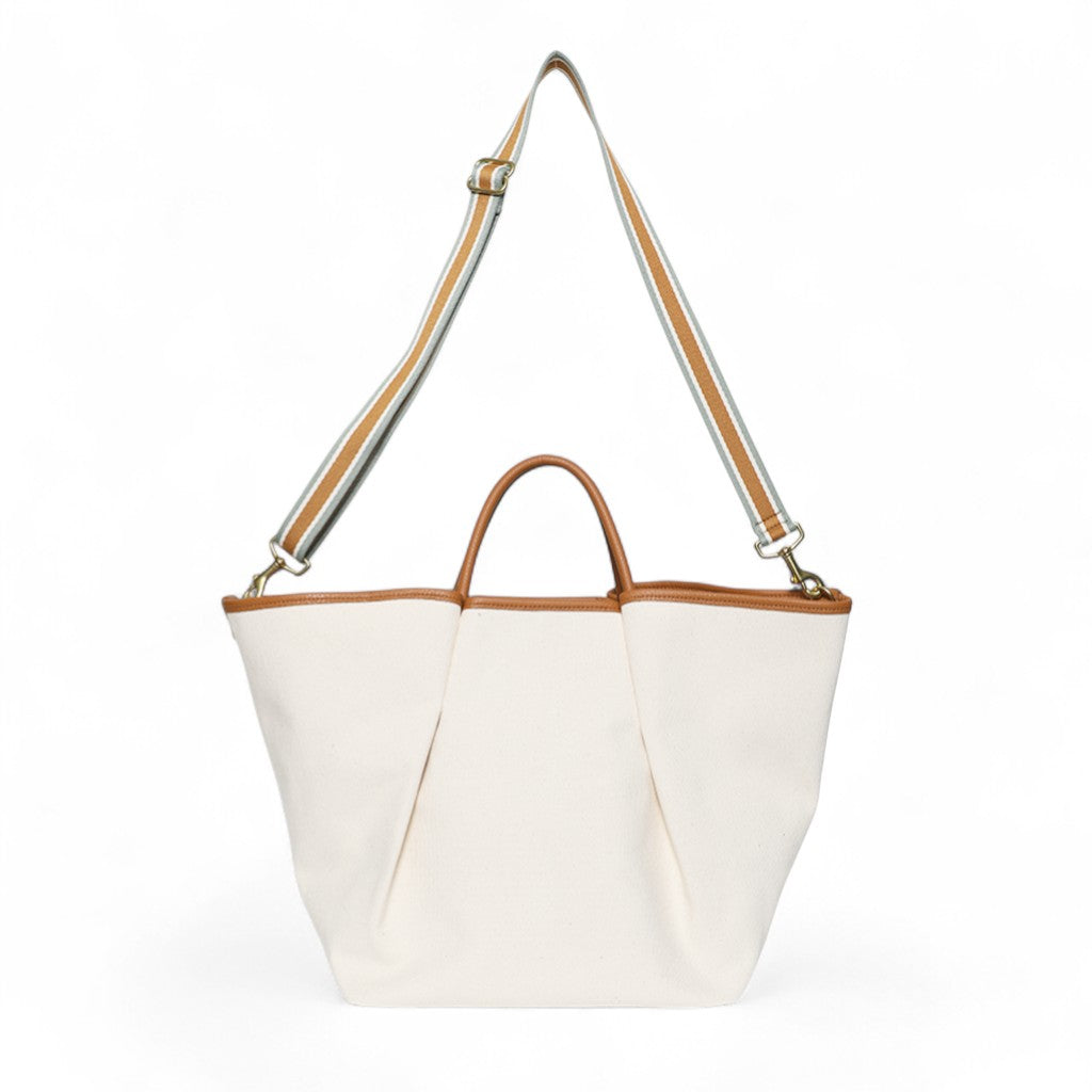 Soleil Day Tote with Crossbody in Natural Canvas with Miel Buffalo Cowhide