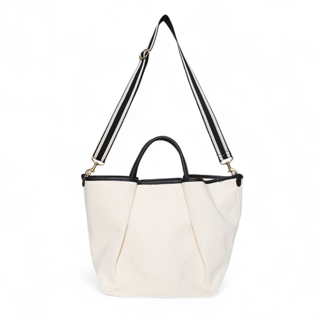Soleil Day Tote with Crossbody in Natural Canvas with Black Buffalo Cowhide
