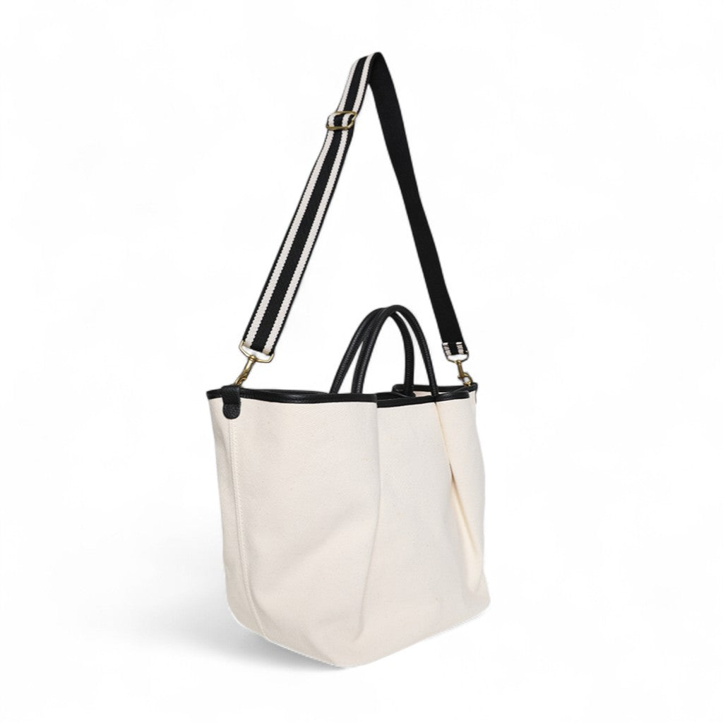 Soleil Day Tote with Crossbody in Natural Canvas with Black Buffalo Cowhide