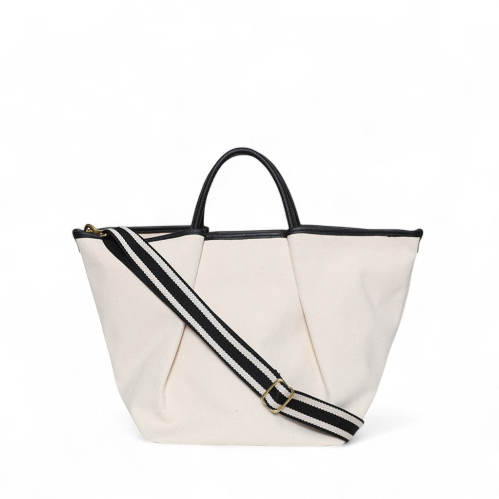 Soleil Day Tote with Crossbody in Natural Canvas with Black Buffalo Cowhide