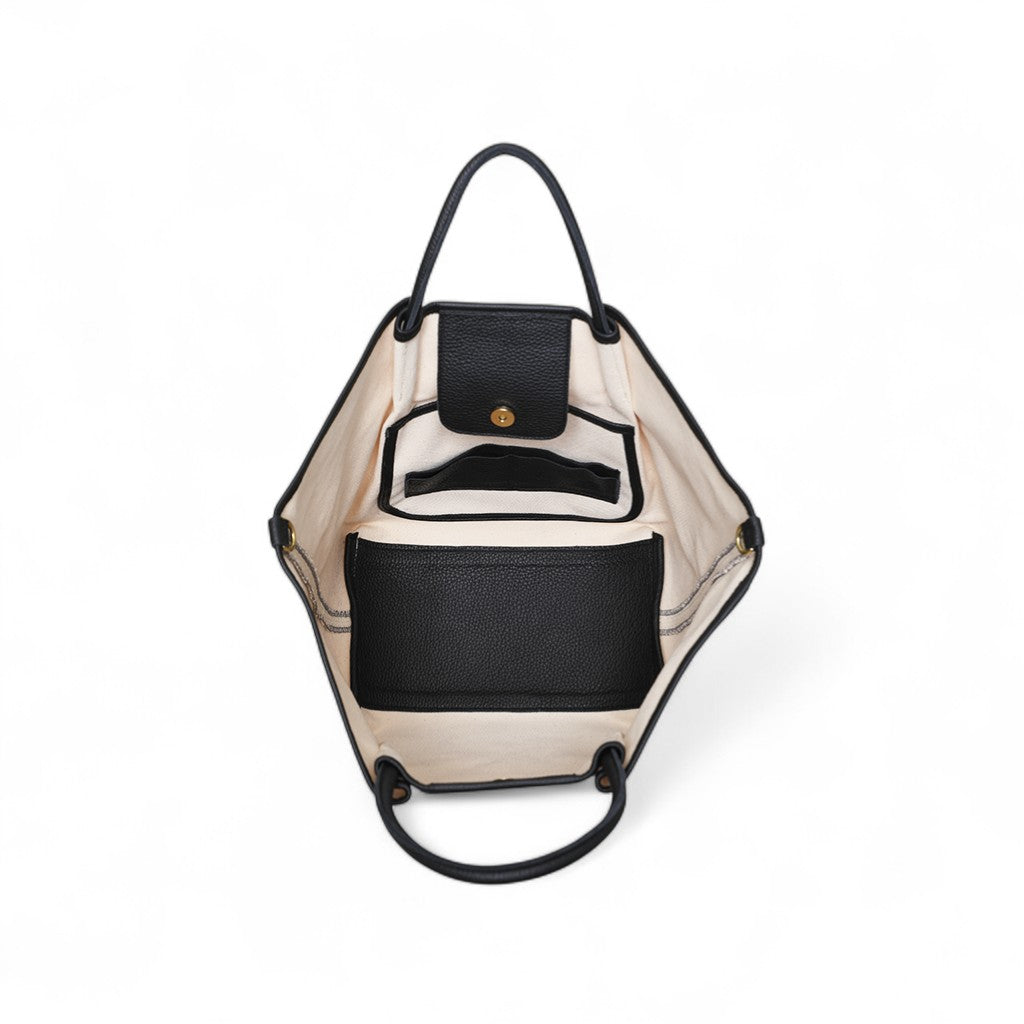 Soleil Day Tote with Crossbody in Natural Canvas with Black Buffalo Cowhide