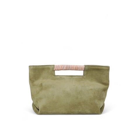 Mini Ella Wrapped Handle Crossbody in Olive Italian Leather Backed Suede