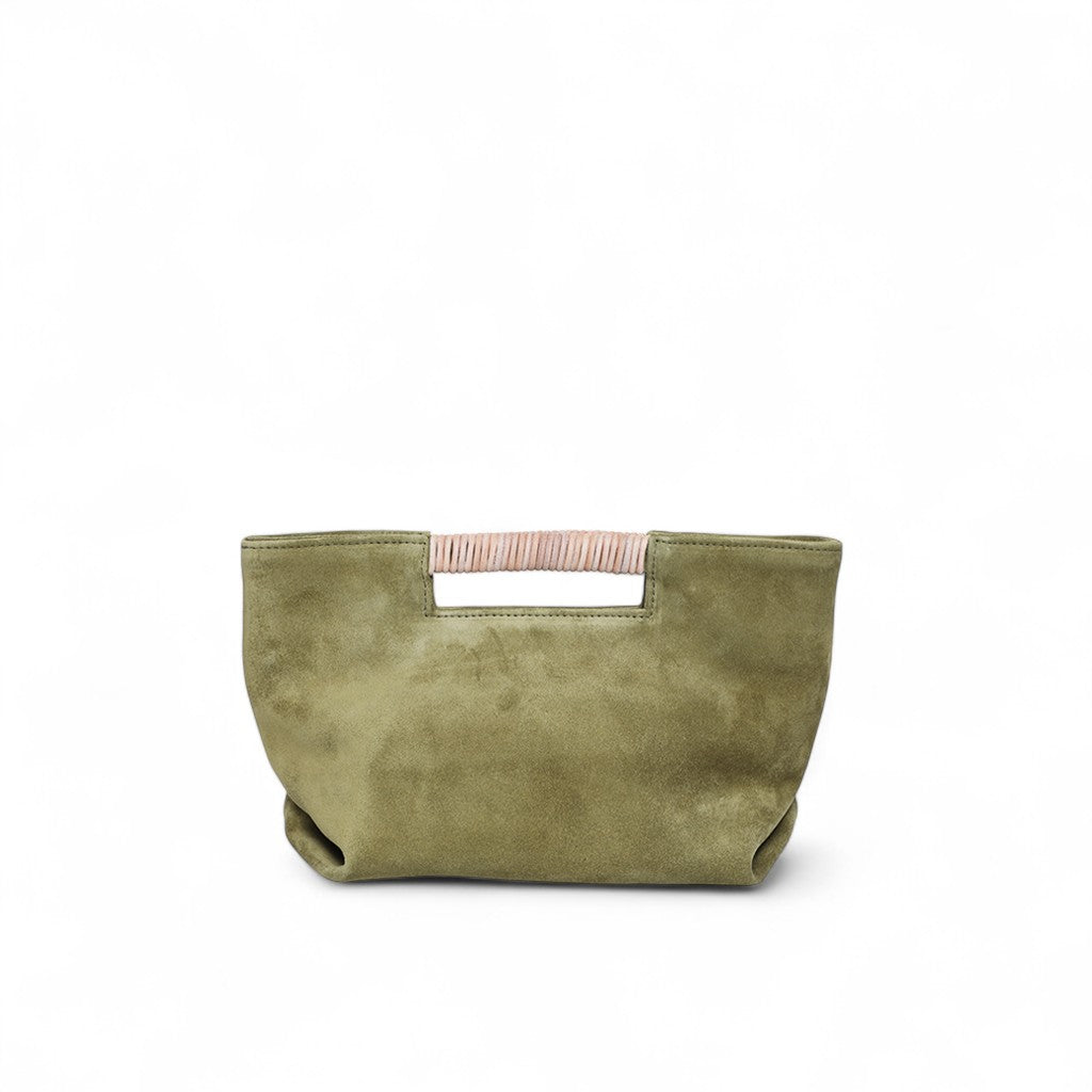 Mini Ella Wrapped Handle Crossbody in Olive Italian Leather Backed Suede