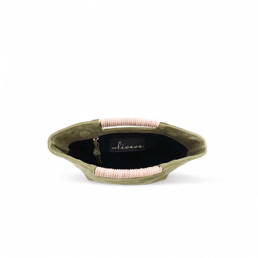 Mini Ella Wrapped Handle Crossbody in Olive Italian Leather Backed Suede