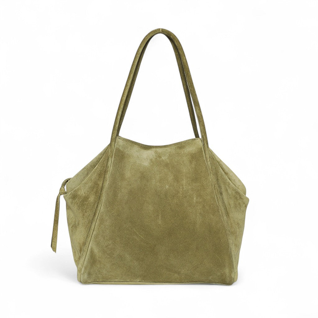 Taya Tote in Olive Italian Leather Backed Suede