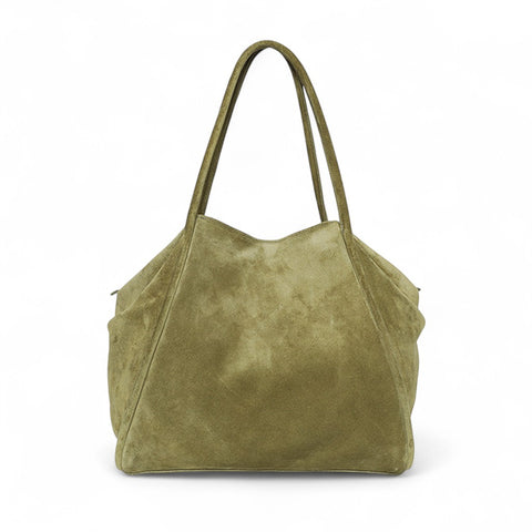 Taya Tote in Olive Italian Leather Backed Suede