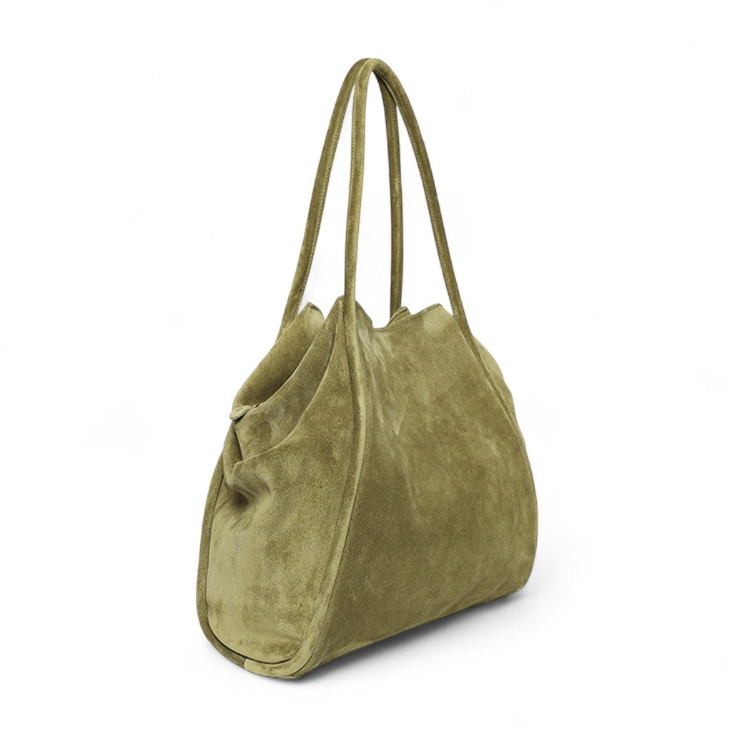 Taya Tote in Olive Italian Leather Backed Suede