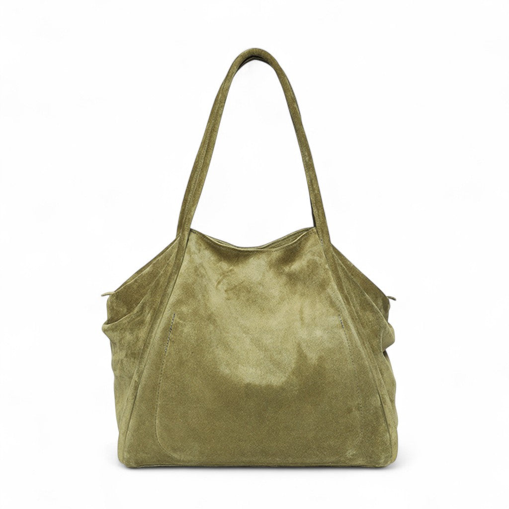 Taya Tote in Olive Italian Leather Backed Suede