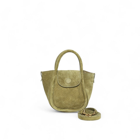 Mini Ellis Top Handle Crossbody in Olive Italian Leather Backed Suede
