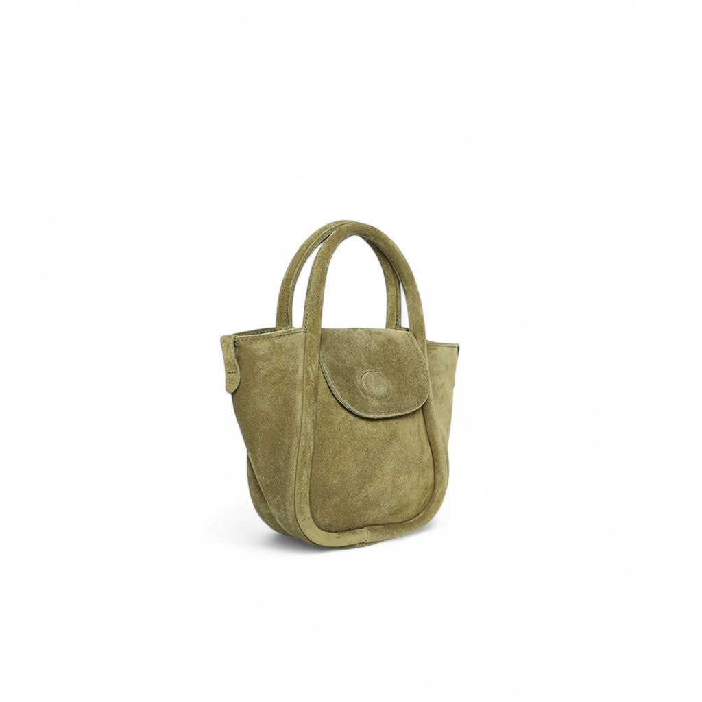 Mini Ellis Top Handle Crossbody in Olive Italian Leather Backed Suede