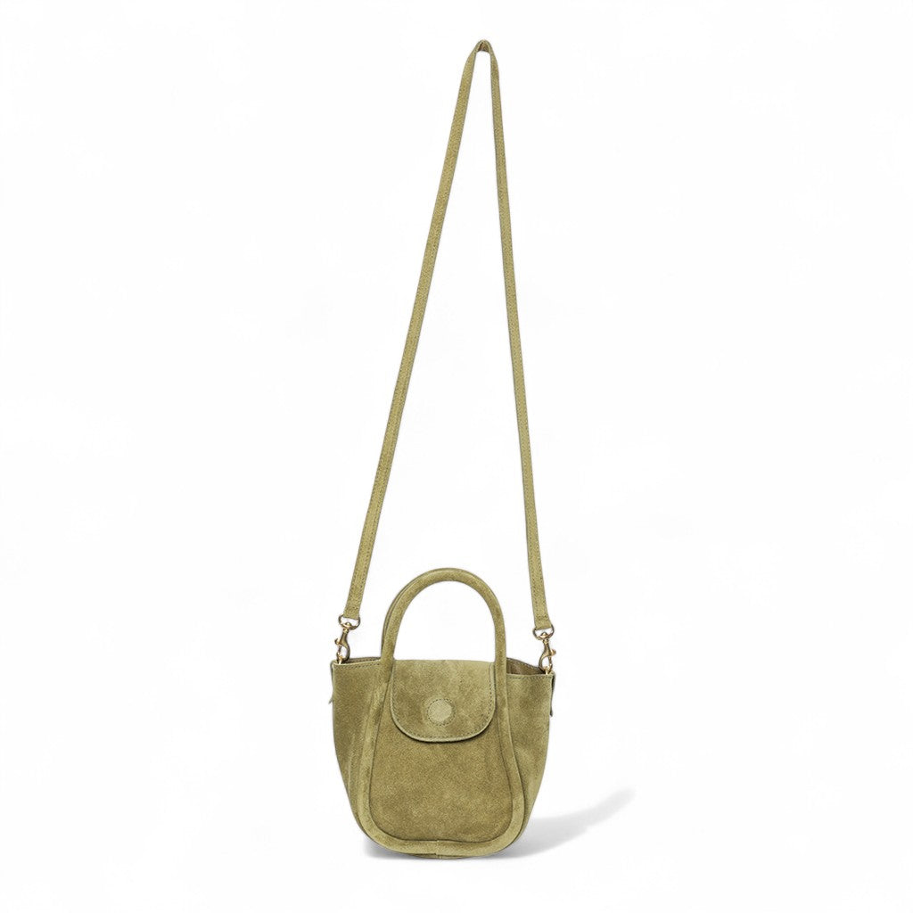 Mini Ellis Top Handle Crossbody in Olive Italian Leather Backed Suede