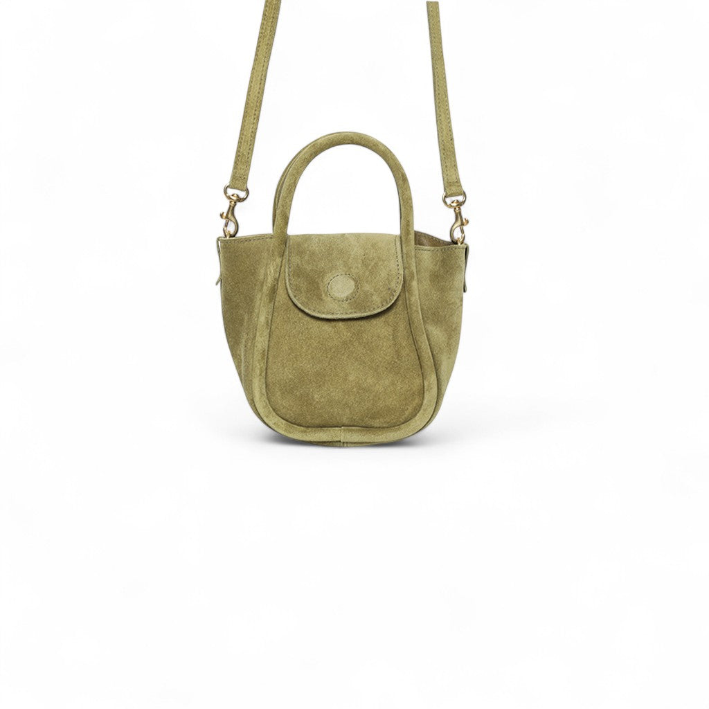 Mini Ellis Top Handle Crossbody in Olive Italian Leather Backed Suede
