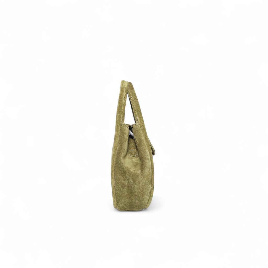 Mini Ellis Top Handle Crossbody in Olive Italian Leather Backed Suede