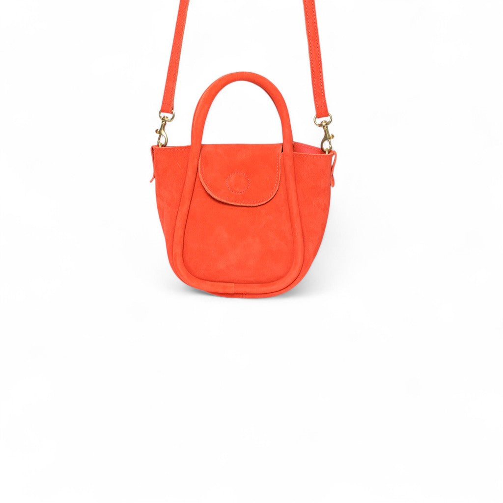 Mini Ellis Top Handle Crossbody in Tangelo Italian Leather Backed Suede