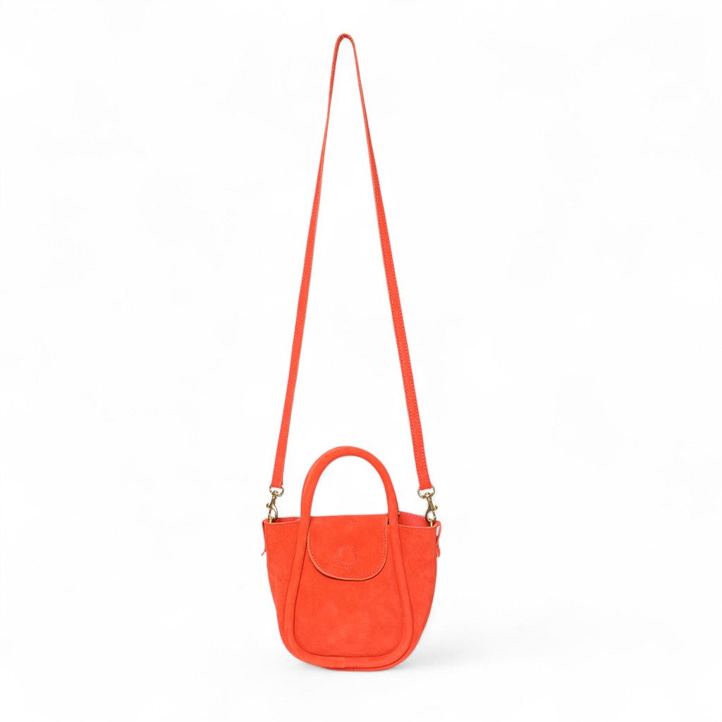 Mini Ellis Top Handle Crossbody in Tangelo Italian Leather Backed Suede