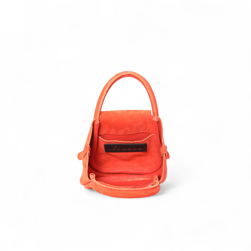 Mini Ellis Top Handle Crossbody in Tangelo Italian Leather Backed Suede