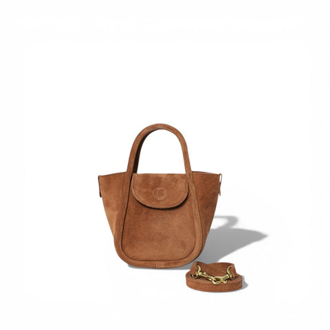 Mini Ellis Top Handle Crossbody in Saddle Italian Leather Backed Suede