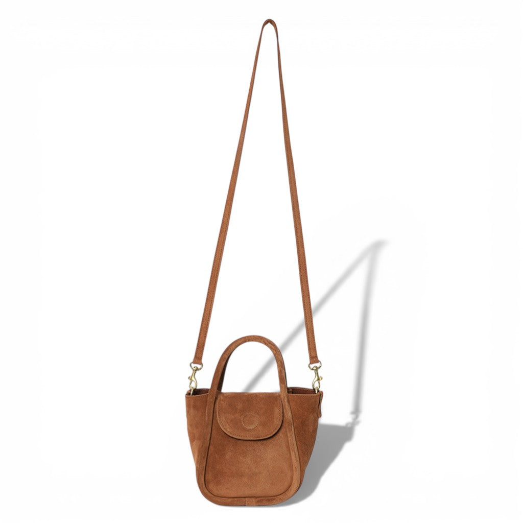 Mini Ellis Top Handle Crossbody in Saddle Italian Leather Backed Suede