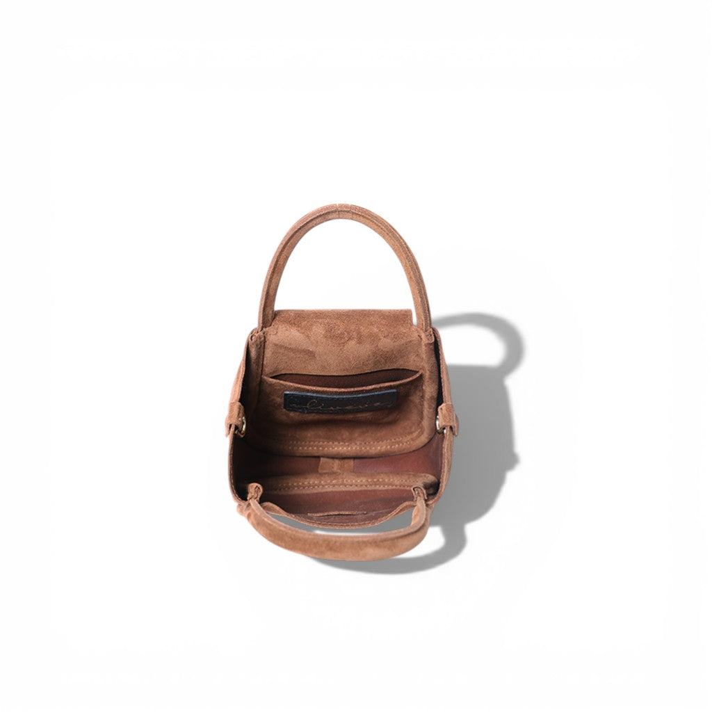 Mini Ellis Top Handle Crossbody in Saddle Italian Leather Backed Suede