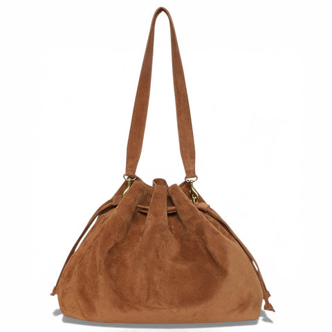 Aurelia Drawstring in Saddle Italian Leather Backed  Suede