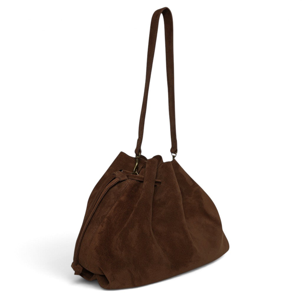 Aurelia Drawstring in Espresso Italian Leather Backed Suede
