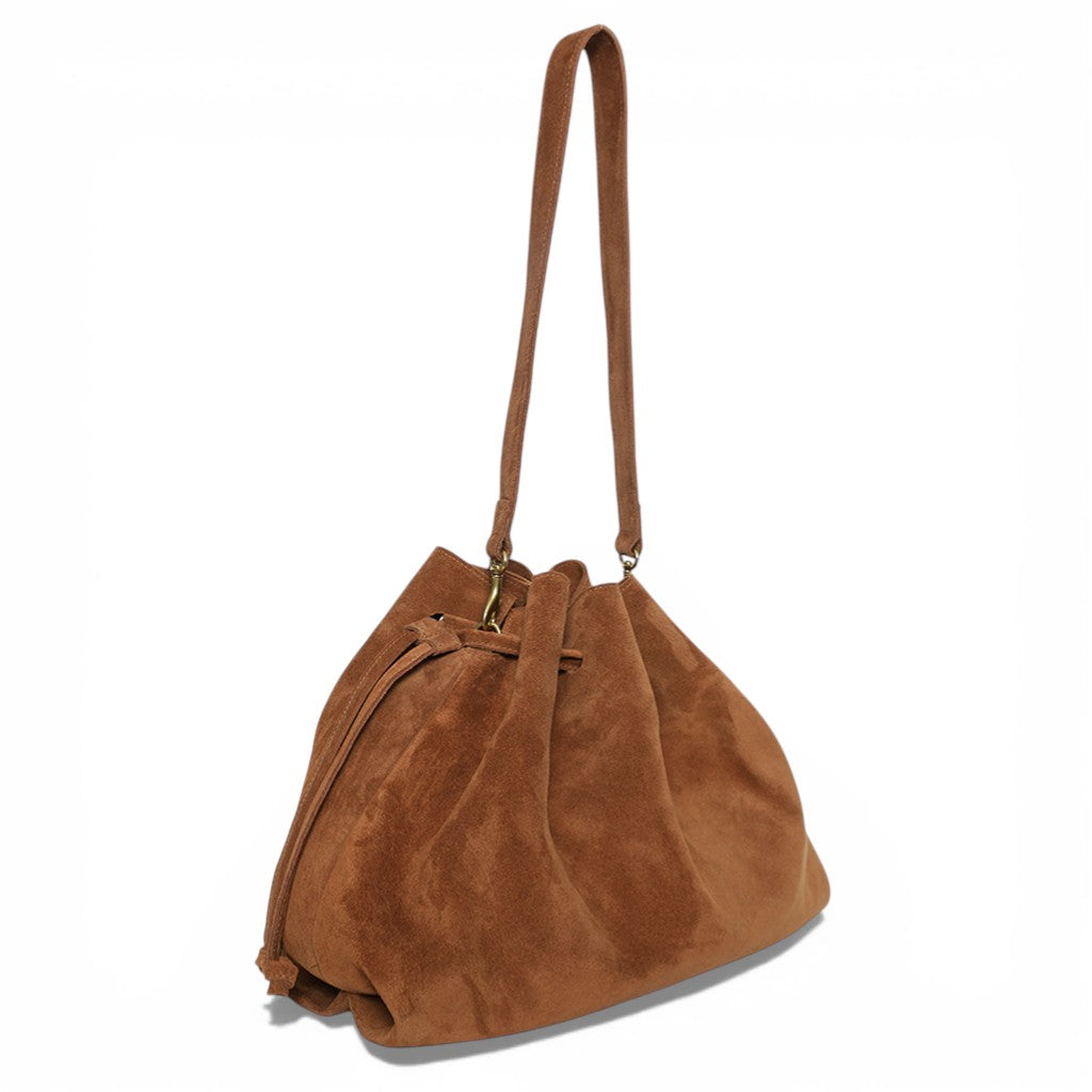 Aurelia Drawstring in Saddle Italian Leather Backed  Suede