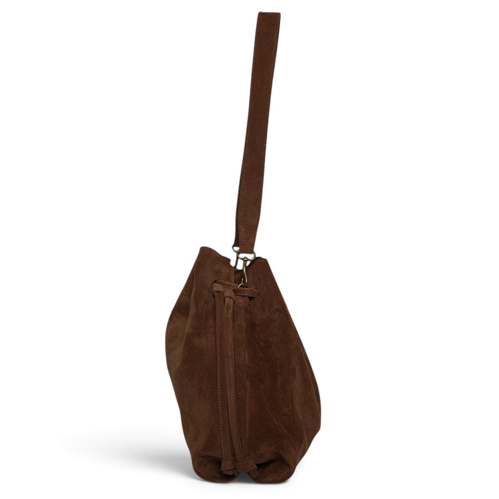 Aurelia Drawstring in Espresso Italian Leather Backed Suede