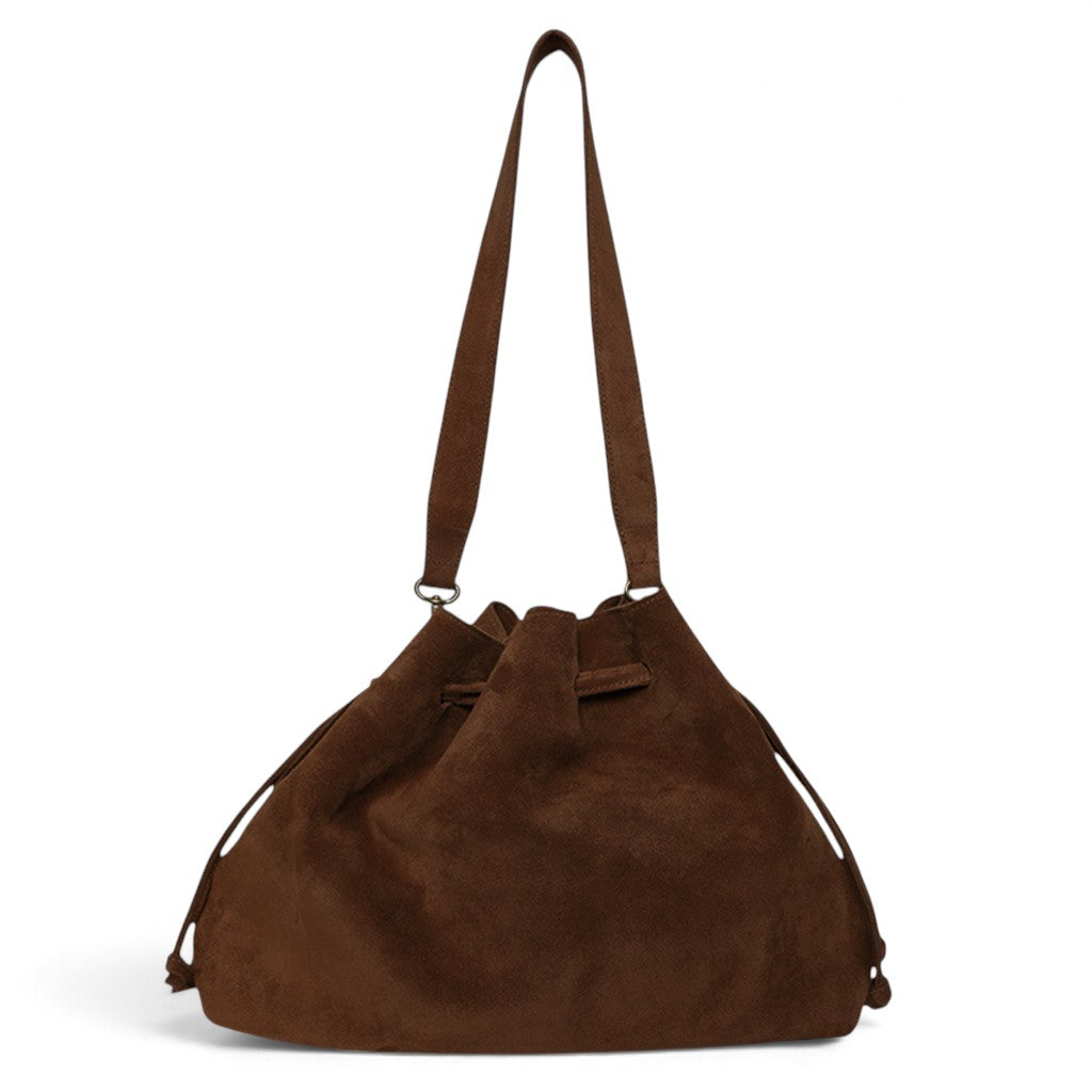 Aurelia Drawstring in Espresso Italian Leather Backed Suede