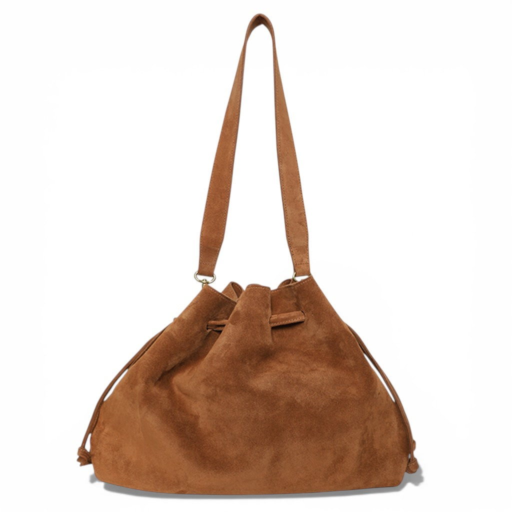 Aurelia Drawstring in Saddle Italian Leather Backed  Suede