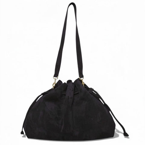 Aurelia Drawstring in Black Italian Leather Backed Suede