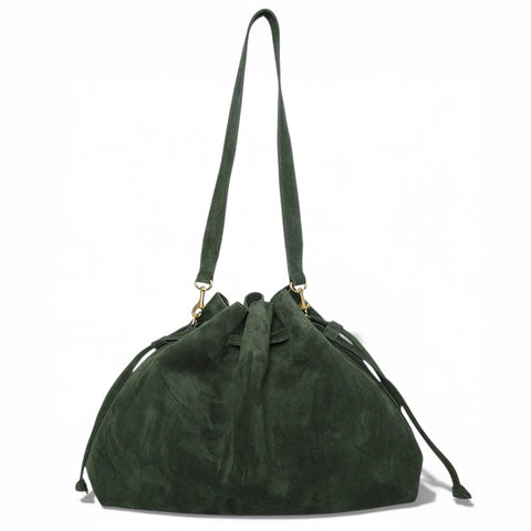 Aurelia Drawstring in Forest Italian Leather Backed Suede
