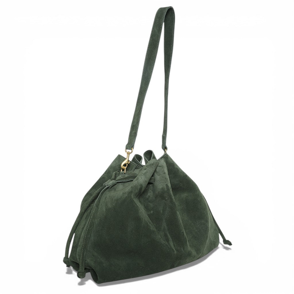 Aurelia Drawstring in Forest Italian Leather Backed Suede