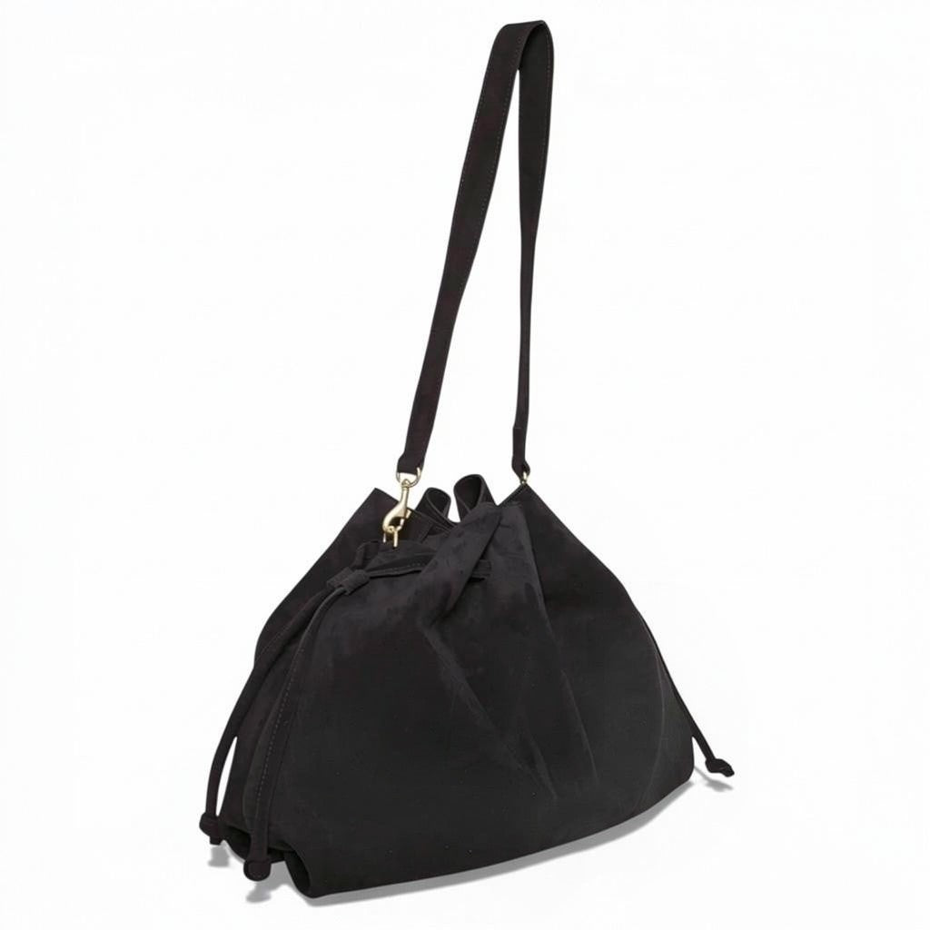 Aurelia Drawstring in Black Italian Leather Backed Suede