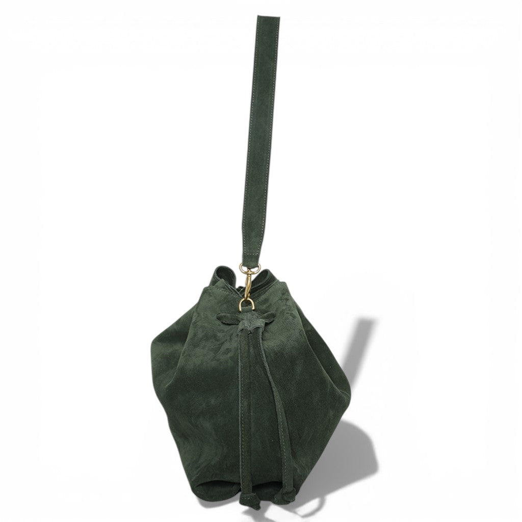 Aurelia Drawstring in Forest Italian Leather Backed Suede